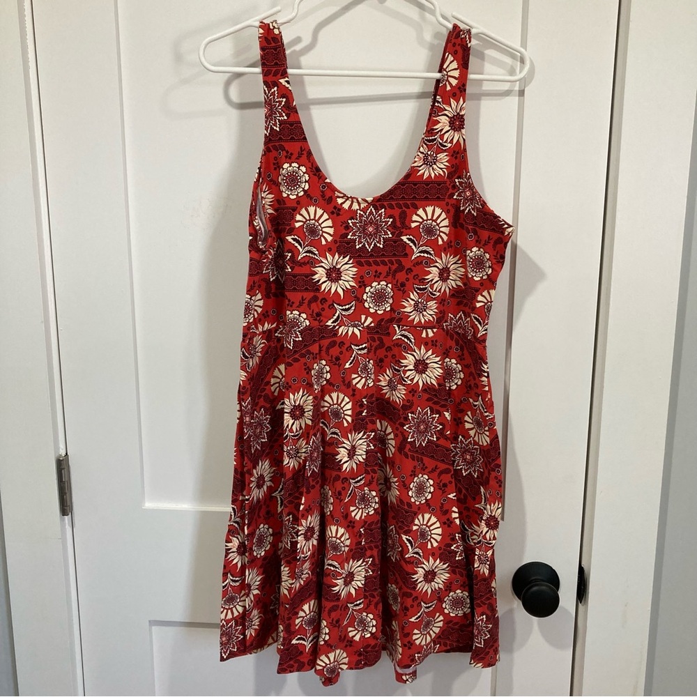 1X Pink/Red Floral Fit and Flair Dress